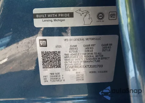 2026 Chevrolet Traverse Fwd Lt z USA, uszkodzony, nr VIN 1GNERGKSXTJ101703